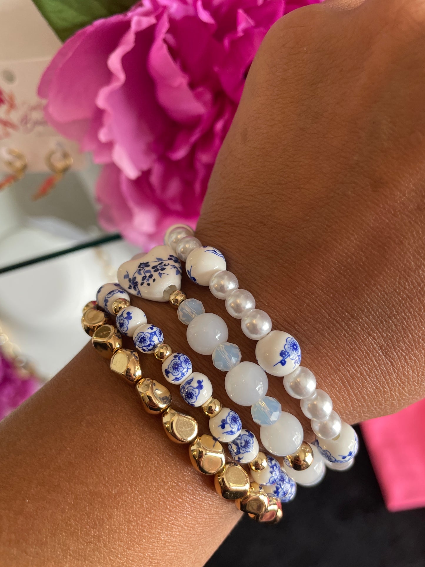 Blue Floral Beaded Bracelet