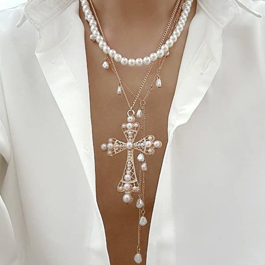 MULTI LAYER MIX PEARL NECKLACE