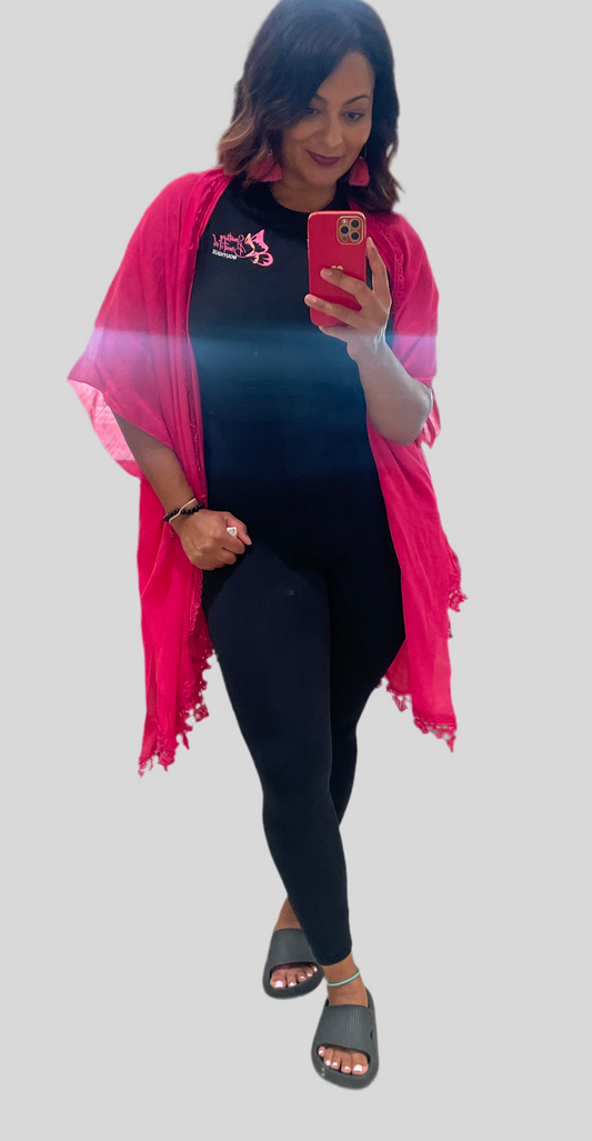 Fuchsia Lace Trim Kimono