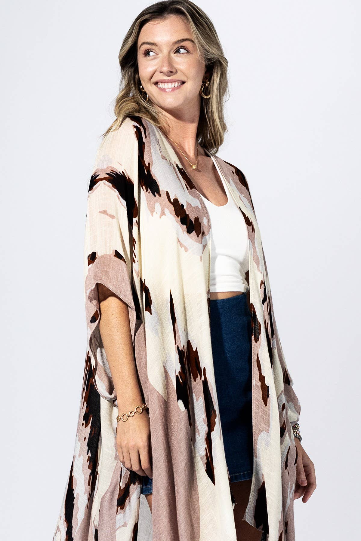 Beige Black Ink-Wash Kimono