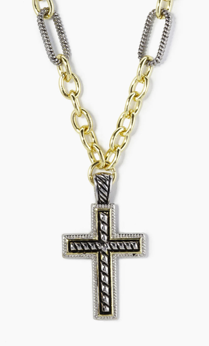 Two Toned Cross Necklace