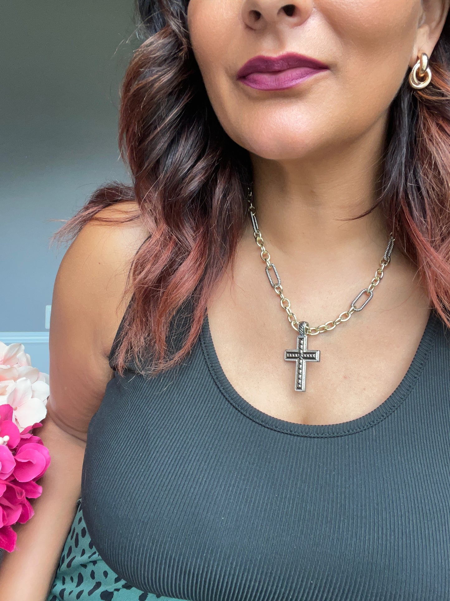 Two Toned Cross Necklace